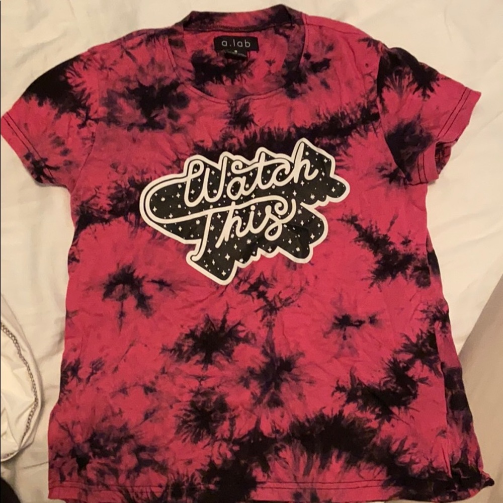 Pink and black “Watch This” tie dye t-shirt